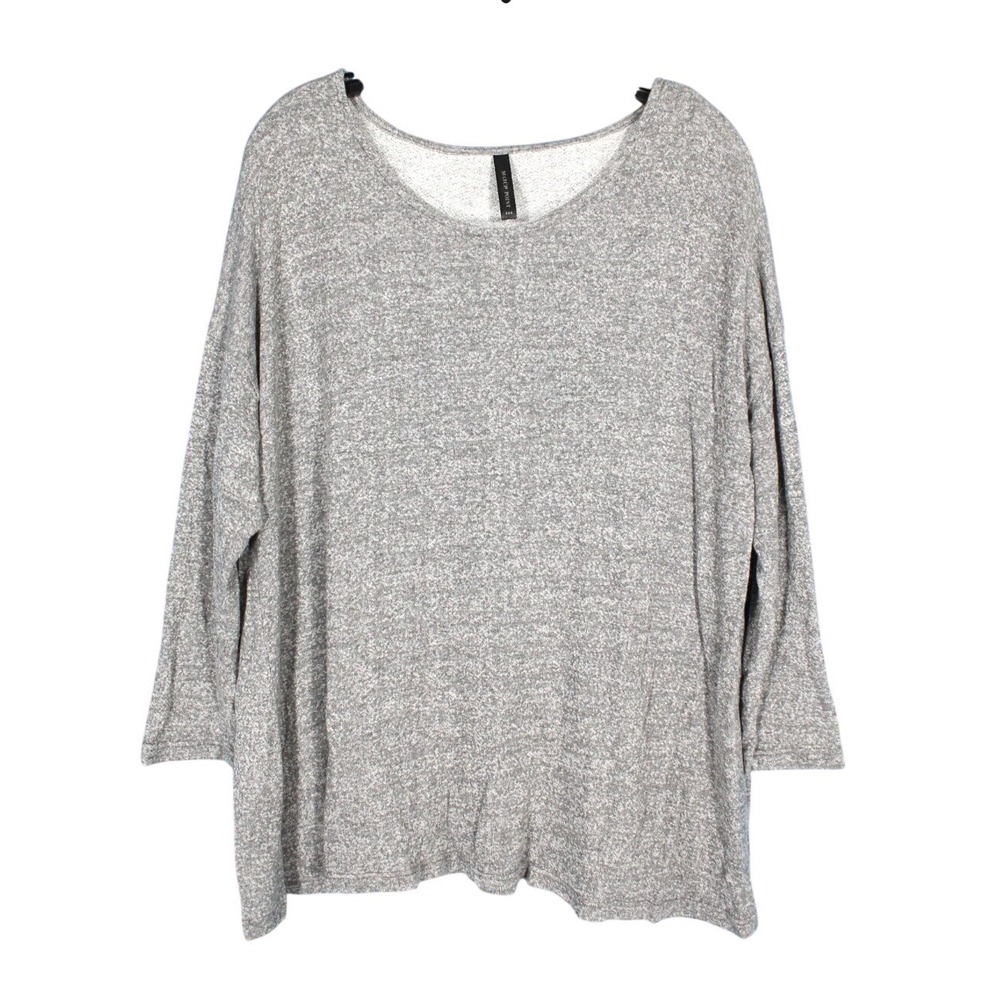 MATCH POINT Heather Gray SO SOFT! Round Neck 3/4 SLEEVES Boxy KNIT SWEATER Sz XL